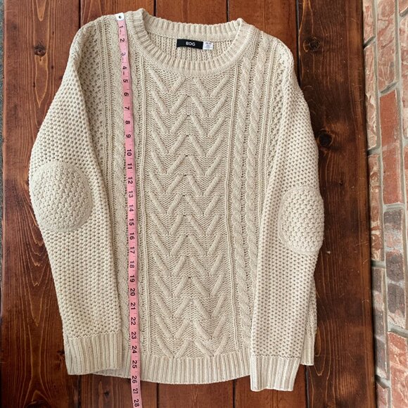 BDG Urban Outfitters Women Cable Knit Sweater XSmall Cream Fisherman Elbow Patch - Picture 12 of 14